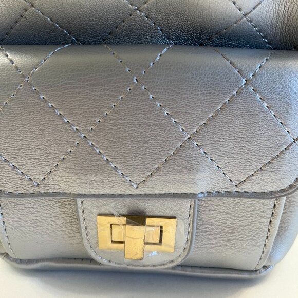 Quilted Puffer Backpack in Shiny Silver with Gold Rope Straps - NWT - Picture 7 of 9